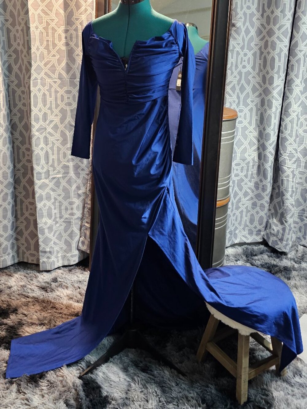 Fashion Nova Royal Blue Ruched Mermaid Gown, NWT • Size XL